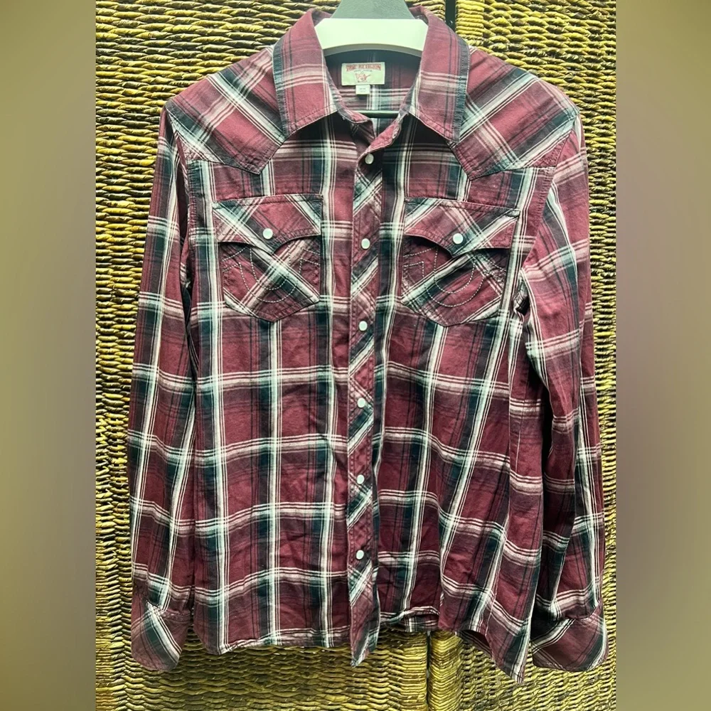 True Religion Red‎ and White Plaid Shirt- L/S Western, Medihm